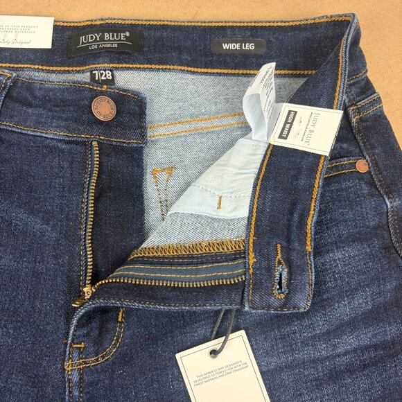 Judy Blue Wide Leg High Waist Jeans Womens 7/28 Dark Wash Blue Stretch - Picture 3 of 11